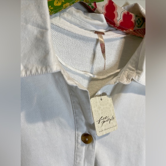 Free People Buttondown Sweatshirt Oversized Slouchy Ruffle Hem Cotton - Picture 5 of 6